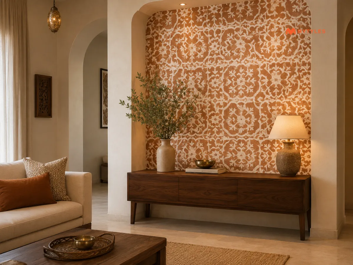 Moroccan Feature Tiles With Neutral Living Room Walls